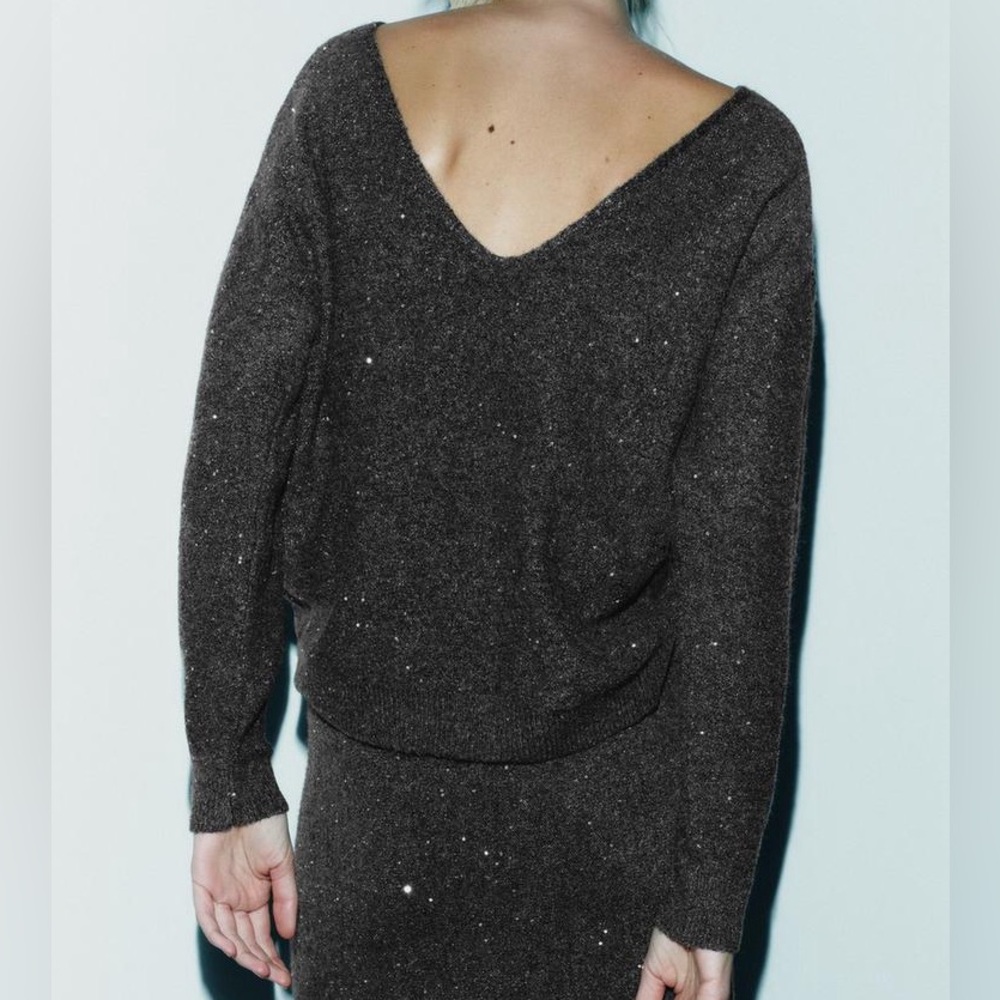 ZARA SEQUIN KNIT SWEATER - Picture 3 of 9